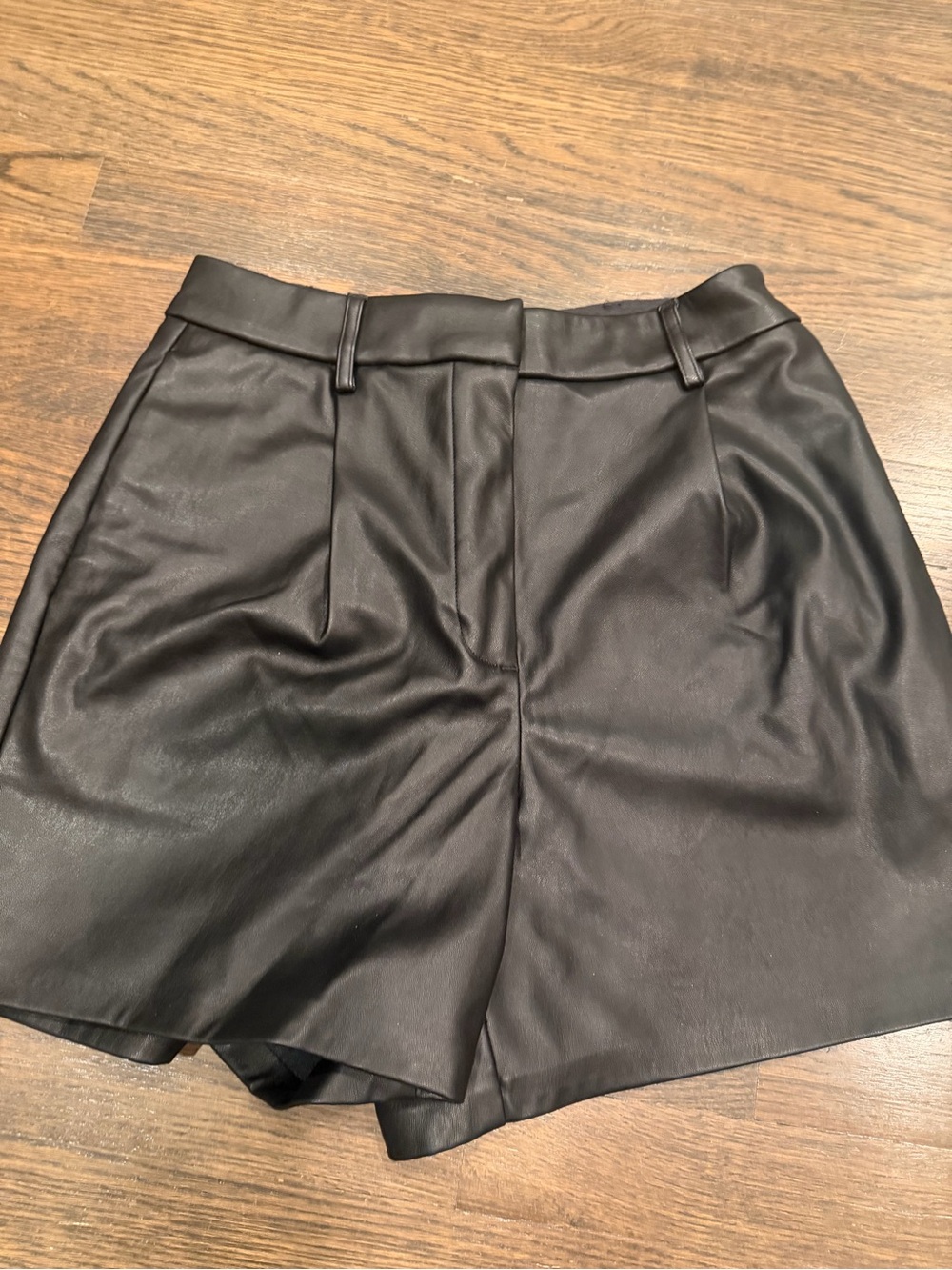 Express Black Faux Leather Pleated High-Rise Shorts